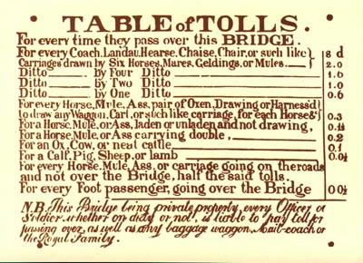 Table of Tolls for the Ironbridge History of Project Management
